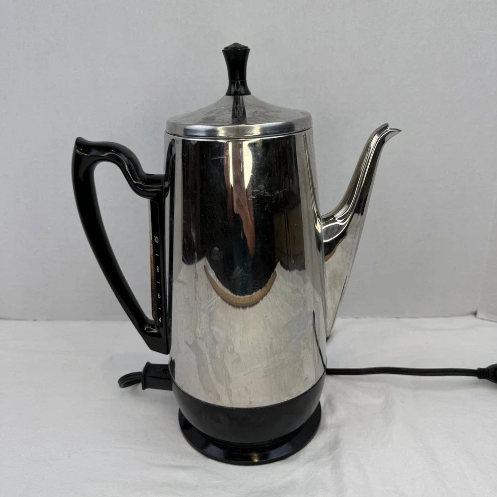 Vintage General Electric 10 Cup Chrome Electric Coffee Percolator GE Pot Retro
